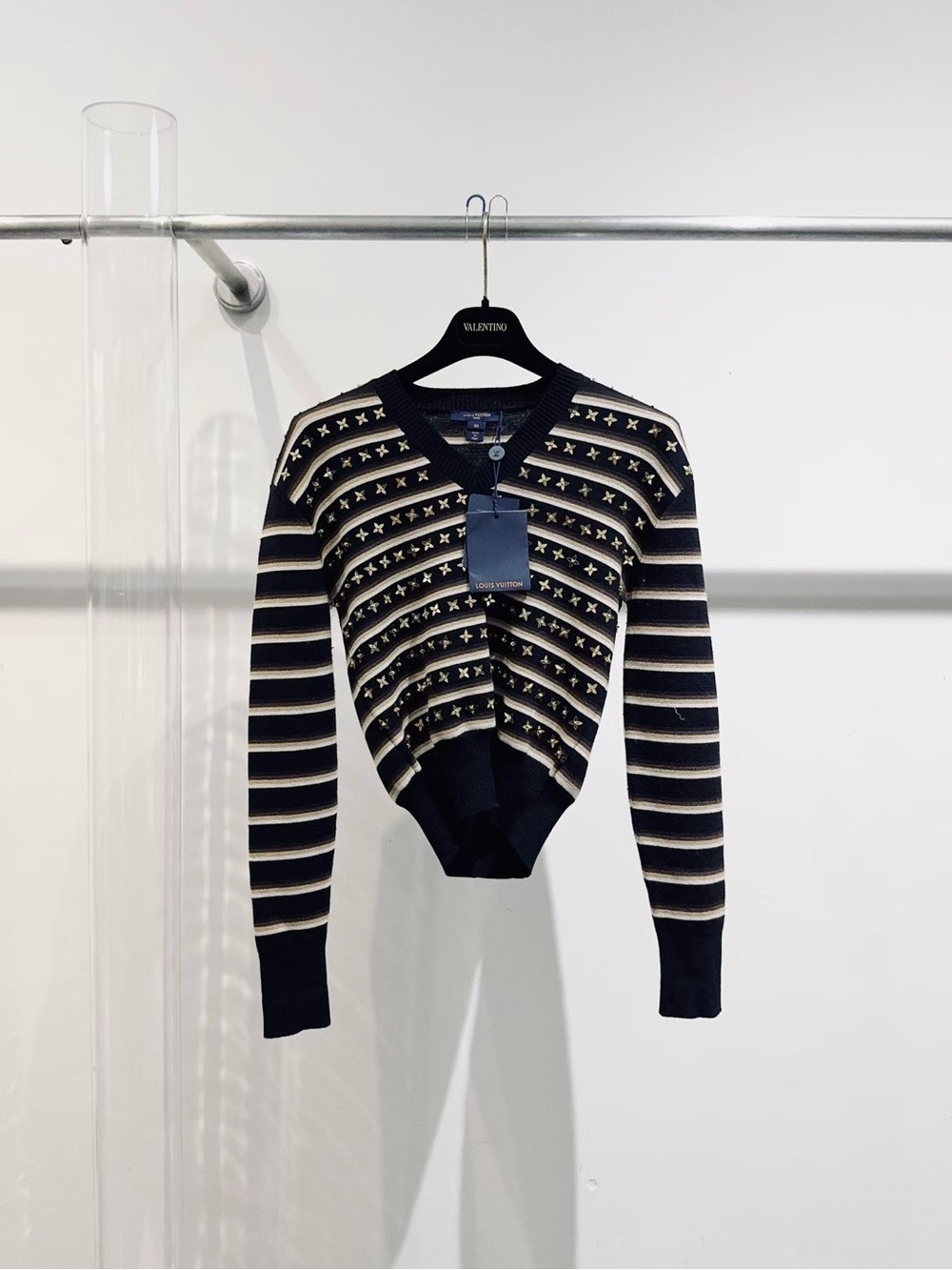 Louis Vuitton Black and Cream Striped Cardigan